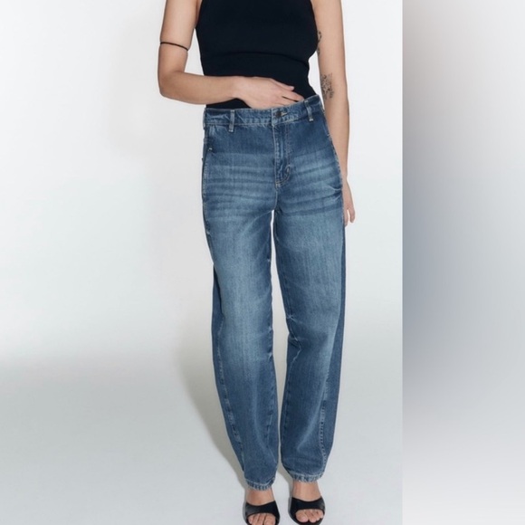 *NWT - ZARA ZW MID-RISE BALLOON MILA JEANS - Picture 8 of 12